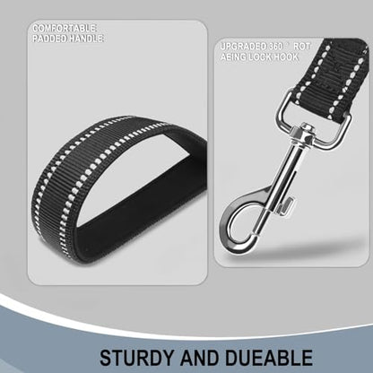 Dog Leash 6 FT, Double Sided Reflective Dog Leash with Soft Padded Handle, Durable Metal Snap Hook Nylon Heavy Duty Leashes for Small Medium and Large Dogs, 1 Inch Wide, Black