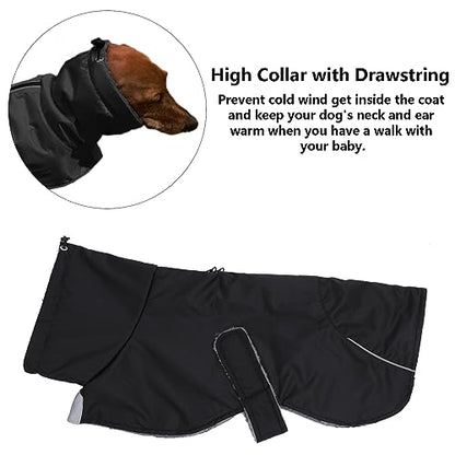 Dachshund Coats Waterproof, Perfect for Dachshunds, Sausage, Weiner Dog Winter Coat with Padded Fleece, Puppy Snowsuit with Adjustable Bands and High Vis Reflective Trim - Black - S - color: Black, size: Small
