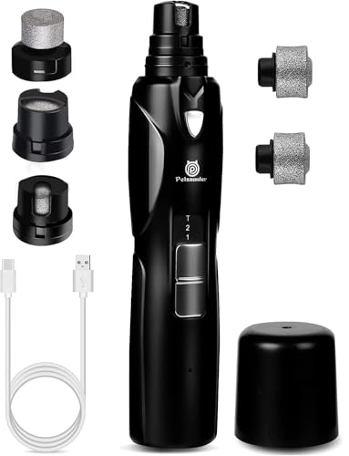 Petsaunter Dog Nail Grinder, 3 Grinding Heads, 2-Speed, LED Light, Touch-Switch, TypeC, Quiet, Low-Vibration, Dog Nail Trimmers for Large, Medium, Small Dogs & Cats with Hard/Thick Nails (U-Black) - color: U-Black