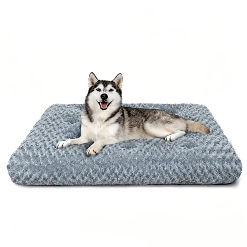 Extra Large Dog Bed Deluxe Plush, Washable Big Dog Beds, Indestructible Dog Crate Pad, Anti-Slip Soft Pet Bed, Comfy Kennel Pad for Large, Jumbo, Small, Medium Dogs Extra, 41"x 27"-XXL, Dark Gray - color: Dark Grey, size: 41"L x 27"W x 4"Th