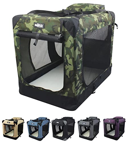 EliteField 3-Door Folding Soft Dog Crate with Carrying Bag and Fleece Bed (2 Year Warranty), Indoor & Outdoor Pet Home (20" L x 14" W x 14" H, Camo) - color: Camo, size: 20.0"L x 14.0"W x 14.0"H