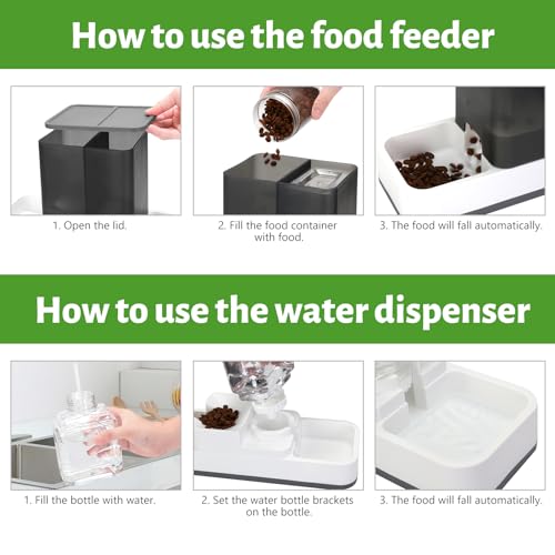 Yummy Sam Automatic Small Pet Feeder and Water Dispenser, 2 in 1 Gravity Cat Auto Pet Feeder and Waterer Set Feeder Dish for Small Medium Pets Dog Puppy Kitten (Grey) - color: Grey