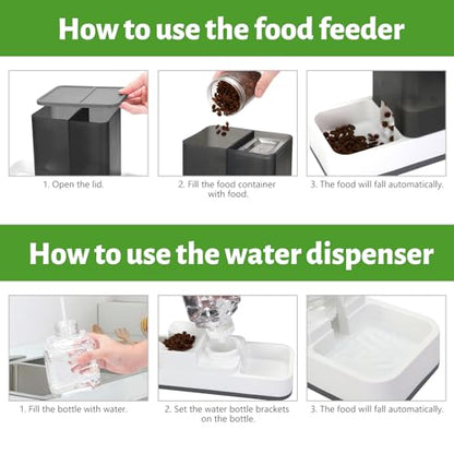 Yummy Sam Automatic Small Pet Feeder and Water Dispenser, 2 in 1 Gravity Cat Auto Pet Feeder and Waterer Set Feeder Dish for Small Medium Pets Dog Puppy Kitten (Grey) - color: Grey
