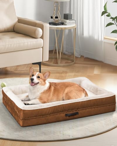 Upvilla Large Orthopedic Dog Bed, Four-Sided Cushioned Egg-Shaped Foam Dog Sofa, Waterproof Removable Cover, Pet Sofa Bed with Non-Slip Base, Large Pet Bed,Brown - color: Brown, size: 36"l x 24"w x 7"th