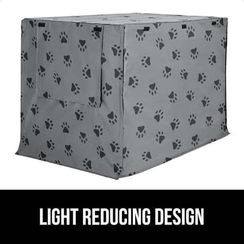 GORILLA GRIP Dog Crate Covers compatible with Amazon Basics Dog Crates, All Sides Open, Privacy Cover Fits 30" Wire Kennel, Breathable Mesh Windows, Light Reducing Puppy Training Cage Topper, Gray Paw - color: Gray Black Paw, size: 30" X 19" X 21"