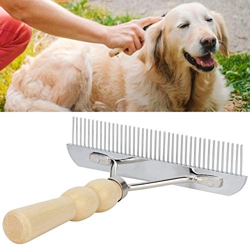 Metal Undercoat Rake, Anti Slip Dog Grooming Rake with Wooden Handle, Portable Dog Rake Brush, Dog Deshedding Rake for Cats and Dogs, 6.30x6.30x1.57in