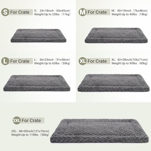 Washable Dog Bed Mat Ultra Soft Dog Crate Pad Comfy Fluffy Pet Kennel Beds Sleeping Mattress for Large Jumbo Medium Small Dogs Grey - color: Grey, size: 42.00" x 28.00" x 1.50"