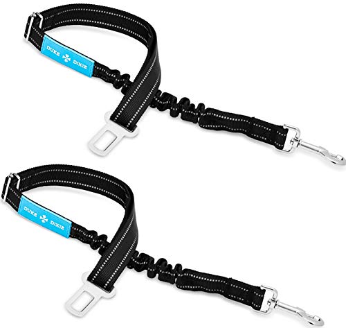 Duke & Dixie Dog Seat Belt Pet Dog Cat Car Seatbelt Safety - Adjustable Harness Safety Belts Pet Leash - Heavy Duty Nylon - Universal Fit (2 Pack Elastic Leash) (2 Pack Elastic seat BLT Leash)