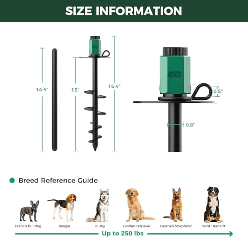 FXW ROOTIE Heavy Duty Dog Tie-Out Stake, Dog Anchor for Yard, Camping, Spiral Ground Design with 360° Swivel Ring for Large Dogs up to 250lbs │ Works with Dog Cable, Leash or Tether│Patent Pending