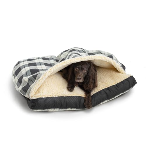 Snoozer Rectangle Cozy Cave Dog Bed - Indoor Dog Bed with Cover Cave, Covered Calming Burrow for Small Sized Pets with Blanket Attached, Enclosed, Washable Cover - Small, Barkley Black Diamond - color: Barkley Black Diamond, size: Small