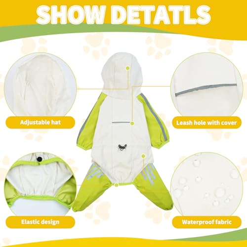 BRKURLEG Dog Raincoat With Legs, Waterproof Clothes, Pet Rainproof Jacket With Leash Hole, Reflective Poncho for Small Dogs, Green M - color: Green, size: M(Back Length9.8")
