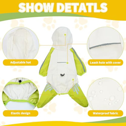 BRKURLEG Dog Raincoat With Legs, Waterproof Clothes, Pet Rainproof Jacket With Leash Hole, Reflective Poncho for Small Dogs, Green M - color: Green, size: M(Back Length9.8")