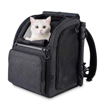 Premium Dog & Cat Carrier Backpack for Travel, Hiking & Vet Visits - Solid Durable Pet Backpack with Breathable Mesh, Safety Strap, Anti-Anxiety Curtain & Storage Pockets (Dark Gray) - color: Dark Gray