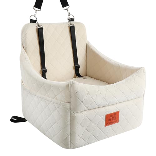 GL GLENSLAVE Dog Car Seat for Small/Medium Dogs, Dog Booster Car Seats with Thick Cushion for Dogs Under 35lbs, Detachable Washable Pet Carseat with Storage Pockets, 2 Safety Belts(Beige) - color: Beige