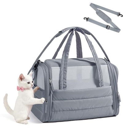 BAGSMART Cat Carrier: Soft-Sided Pet Carrier for Small Medium Cats Dogs Puppy Quilted Collapsible Puffy Travel Bag Up to 20 Lbs Grey - color: Dark Grey, size: 18.1"L x 11.0"W x 11.0"H