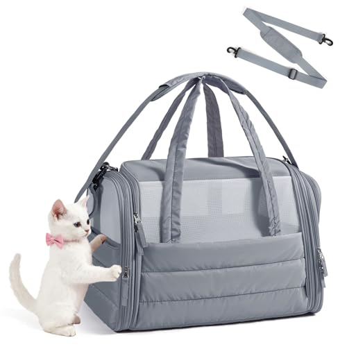 BAGSMART Cat Carrier: Soft-Sided Pet Carrier for Small Medium Cats Dogs Puppy Quilted Collapsible Puffy Travel Bag Up to 20 Lbs Grey - color: Dark Grey, size: 18.1"L x 11.0"W x 11.0"H