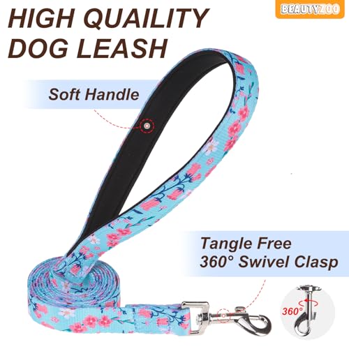 BEAUTYZOO No Pull Dog Harness Large,Adjustable Dog Harness and Leash Set -Easy Wearing with 3 Buckles/Control Handle,No Choke Soft Padded Reflective Pet Vest for Training Walking Hiking,Blue XL - color: Blue Flower, size: XL: chest 22"-44"