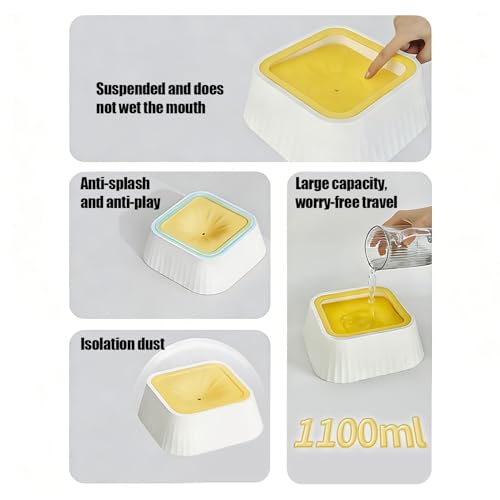 Spill Proof Dog Water Bowl 37oz, Large Capacity No Drip Pet Dispenser with Non-Slip Base, Slow Water Bowl for Dogs Puppies Indoor Outdoor Use, 22x22x8cm - color: Yellow