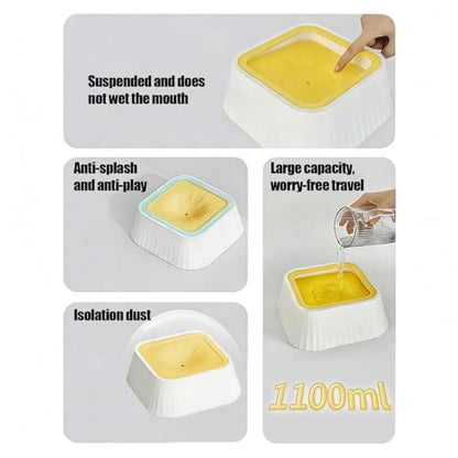 Spill Proof Dog Water Bowl 37oz, Large Capacity No Drip Pet Dispenser with Non-Slip Base, Slow Water Bowl for Dogs Puppies Indoor Outdoor Use, 22x22x8cm - color: Yellow