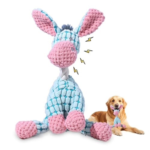 2025 New Dog Toys, Indestructible Plush Dog Toy, Dogs Toys for Aggressive Chewers, Dogs Squeaky Chew Toy for Indoor Pups Teething (Blue 1pcs) - color: Blue 1pcs