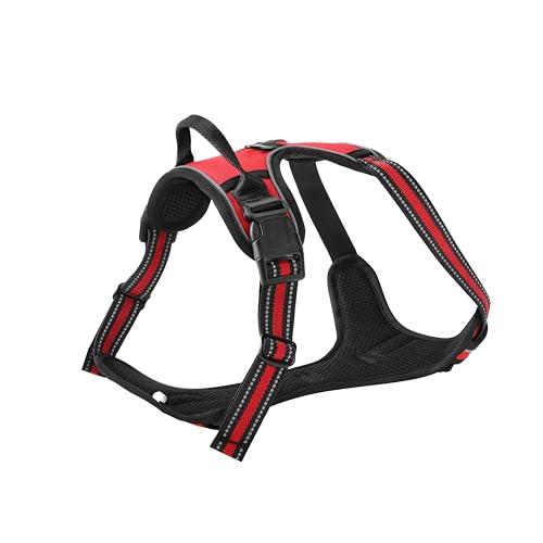 Red No-Pull Dog Harness with 2 Leash Clips，Soft Padded Vest for Small Dog, Adjustable Reflective Dog Vest Easy to Put on and Take Off,(Neck: 13"~17", Chest: 17"~21",Red Small) - color: Red, size: Small