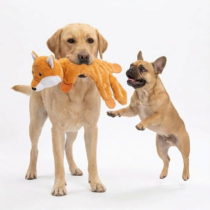 Fuzzl Freddy Fox Crinkle & Squeak Dog Toy – Low Stuffing Soft Plush Puppy Toy – Interactive Squeaky Dog Toy for Small to Medium Dogs – Crinkly Fox Toy for Shaking, Tossing & Snuggling - style: Freddy Fox