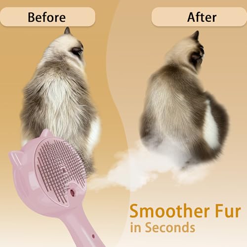 Pet Steam Brush for Cats & Dogs ，3-in-1 Pet Grooming Comb，Reduces Shedding, Soft Bristles, Promotes Healthy Coat-Comes - Includes Waterless Shampoo，Pink - color: Pink