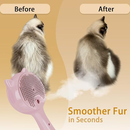Pet Steam Brush for Cats & Dogs ，3-in-1 Pet Grooming Comb，Reduces Shedding, Soft Bristles, Promotes Healthy Coat-Comes - Includes Waterless Shampoo，Pink - color: Pink