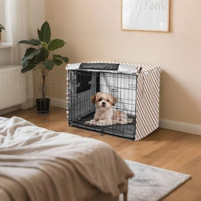 Taupe Plaid Checkered Crate Covers for Dog Cages Kennel Covers with Roller Shades 42 Inch - size: L--42 x 28 x 30 inches