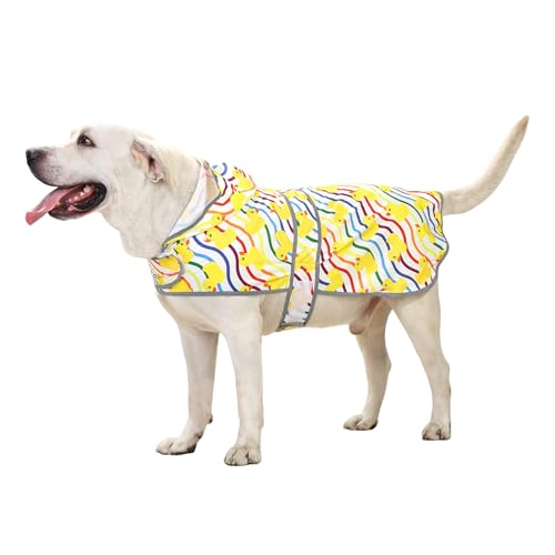 Dog Raincoat, Waterproof Dog Rain Jacket with Hood, Adjustable Rain Coat Poncho with Reflective Strips & Leash Hole for Large Medium Small Dogs Puppies, Lightweight Pet Clothes - color: Rainbow Ducks, size: X-Large