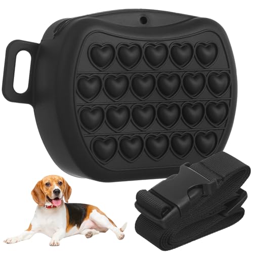 SUPVOX Dog Treat Pouch,2.0-Upgrade Stronger Magnetic Closure to Avoid Spilling, Silicone Treat Bag Fanny Pack with Waist Belt for Pet Training Walking (Black)