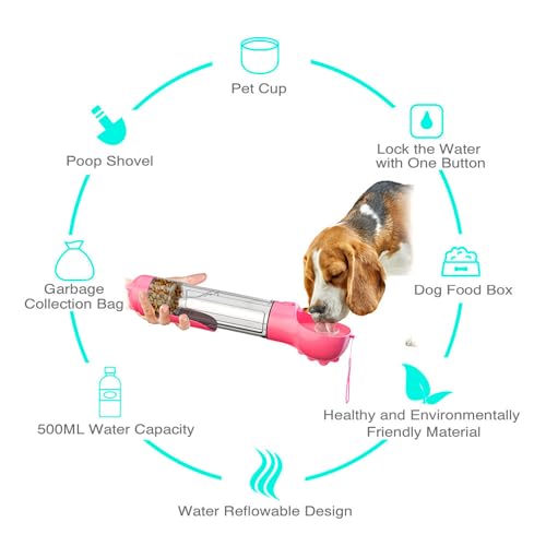 DoqiPaw Dog Travel Water Bottle Leak Proof No Spill Lead Leash Waterer Feeder Accessory Alternative to Dispenser Portable Pet Bowl Large Dogs(500ml) (Pink) - color: Pink