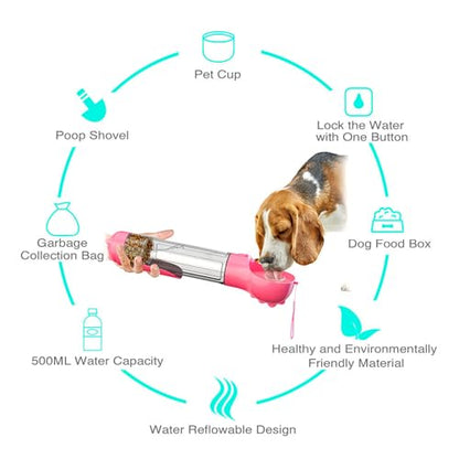 DoqiPaw Dog Travel Water Bottle Leak Proof No Spill Lead Leash Waterer Feeder Accessory Alternative to Dispenser Portable Pet Bowl Large Dogs(500ml) (Pink) - color: Pink