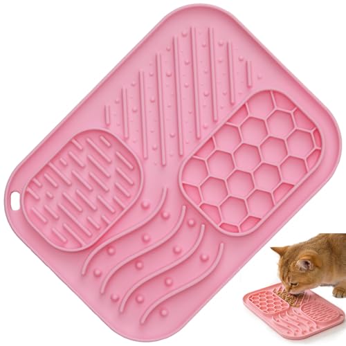 Lick Mat for Cat & Puppy, Premium Silicone Slow‑Feeder Bowl, BPA‑Free, Food‑Grade, Suction‑Cup Design for Dry & Wet Food – Anxiety & Boredom Relief, Dishwasher & Freezer Safe, Pink - color: Pink