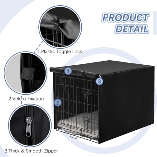 Akinerri Dog Crate Cover - Double Door Waterproof Kennel Cover, Durable 600D Polyester, Black, Fits 42 Inch Dog Crate - color: Black, size: 42"L x 28"W x 30"H