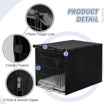 Akinerri Dog Crate Cover - Double Door Waterproof Kennel Cover, Durable 600D Polyester, Black, Fits 42 Inch Dog Crate - color: Black, size: 42"L x 28"W x 30"H