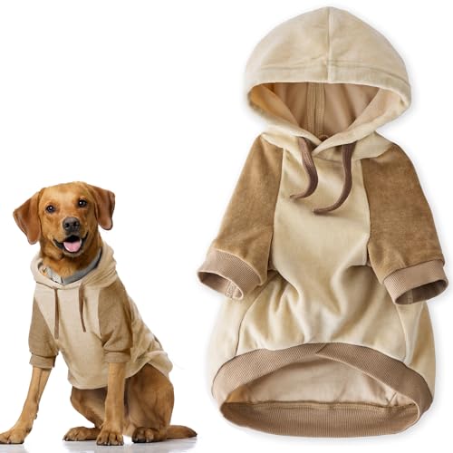 Pet Passion Cooper II Organic Cotton Velour Dog Hoodie Pet Coat for Small, Medium and Large Dogs, Coffee Color Block, X-Small (5-12 lbs) - color: Coffee Color Block, size: X-Small (5-12 lbs)