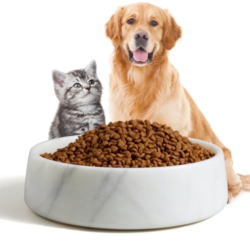 SAMAH White Marble Dog Bowl, Non-Slip Non-Tipping Heavy Dog Food Bowl, Large Weighted Stone Dish, Natural Marble Pet Water Bowl, Easy to Clean, for Cat & Dog Lovers, Holds 6 Cups(6 lbs) - color: White, size: L