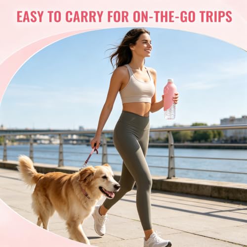 Portable Dog Water Bottle Attachment, Slip-On Pet Water Bowl for Walks | Silicone Dog Drink Dispenser, Fits Standard Water Bottles,Ideal for Dog Cat Walking Hiking Travel Foldable Leaf Design - color: Pink