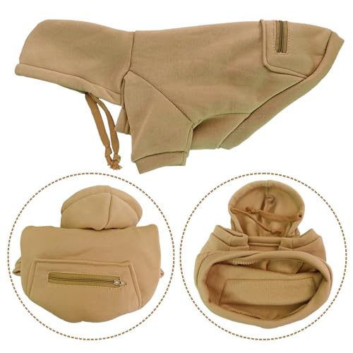 Jecikelon Dog Hoodies for Small Dogs with Zipper Pocket, Soft Fleece Puppy Clothes with Rope Hat, Warm Winter Outfits Cold Weather Coats, Cute Sweatshirt Chihuahua Costume (Khaki, XX-Small) - color: Khaki, size: XX-Small