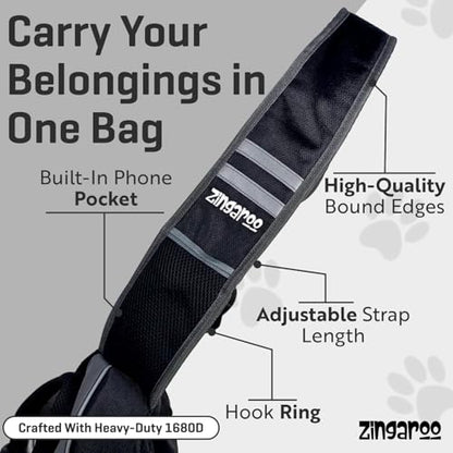 Hands-Free Sling Pet Carrier for Cats and Small Dogs up to 7lbs – Travel Set Includes Foldable Water Bowl & ID Card – Breathable Mesh, Safety Hook & Adjustable Padded Strap for Walking & Travel - color: Black