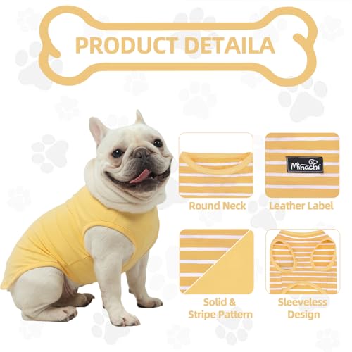 MIHACHI Dog Shirts Cotton Striped T-Shirt, Summer Pet Clothes for Small Dogs, 2-Pack Soft Puppy Apparel Cat Tee, Sleeveless Lightweight, Quick Dry, Breathable,Stretchy, Yellow M - color: Yellow, size: Medium