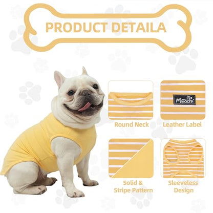 MIHACHI Dog Shirts Cotton Striped T-Shirt, Summer Pet Clothes for Small Dogs, 2-Pack Soft Puppy Apparel Cat Tee, Sleeveless Lightweight, Quick Dry, Breathable,Stretchy, Yellow M - color: Yellow, size: Medium