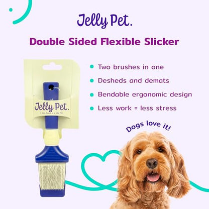 Jelly Pet Double Sided Dog Slicker Brush, Longer Pins, Flexible Head, Fine/Coarse Sides, Removes Unwanted Tangles, Small, Purple - size: Small