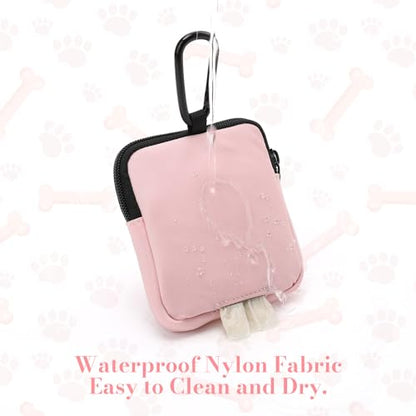 Dog Treat Pouch with Training Clicker,Waterproof Nylon Fabric Poop Bag Holders for Leashes,Hands Free Small Dog Walking Bag with Carabiner, Pet Puppy Training Walking Essentials (Pink) - color: Pink