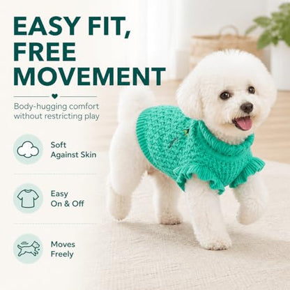 Dog Sweater for Small Dogs, Textured Knit with Ruffle Collar, Lightweight Breathable Girl Dog Clothes, Cute Puppy Sweater for Daily Wear Photoshoot (Green,XS) - size: X-Small