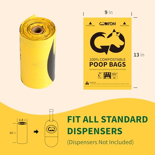 Certified 100% Home Compostable Poop Bags for Dogs, 270 Count Guaranteed Leak Proof and 18 Microns Extra Thick Waste Bag, 18 Rolls of Plant Based Doggie Poop Bag, No Scented with ASTM D6400 & EN13432 - color: Yellow, size: 270 Count (Pack of 1)