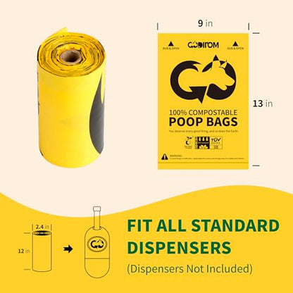 Certified 100% Home Compostable Poop Bags for Dogs, 270 Count Guaranteed Leak Proof and 18 Microns Extra Thick Waste Bag, 18 Rolls of Plant Based Doggie Poop Bag, No Scented with ASTM D6400 & EN13432 - color: Yellow, size: 270 Count (Pack of 1)