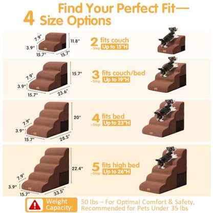 Topmart 3 Tiers Foam Dog Ramps,Non-Slip Pet Step,Extra Wide Deep Dog Stair | High Density Foam Pet Stairs/Ladder,Best for Older Dogs,Cats,Small Pets - color: Brown, size: 23.6*15.7*15.7