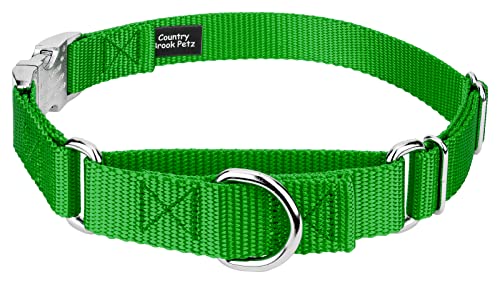 Country Brook Petz - Martingale Dog Collar - Heavy Duty Nylon Adjustable Martingale Dog Collar with Premium Buckle for Small Medium Large Breeds (5/8 Inch, Extra Small, Hot Lime Green) - color: Hot Lime Green, size: Extra Small (Pack of 1)